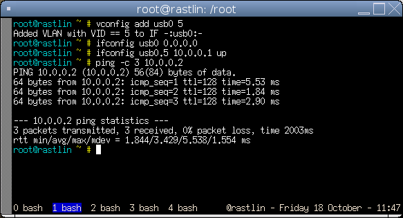 Adding VLAN 5 and checking connectivity