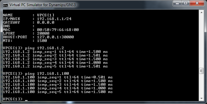 Confirming connectivity after VLAN setup from Virtual PC