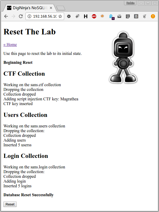 Successful resetting the database