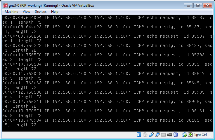 The VBox machine receiving pings from C1 for C2