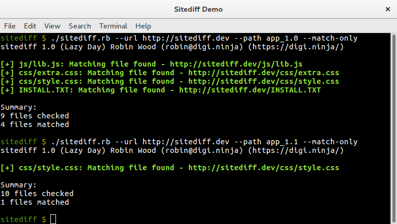 Sitediff running in match only mode