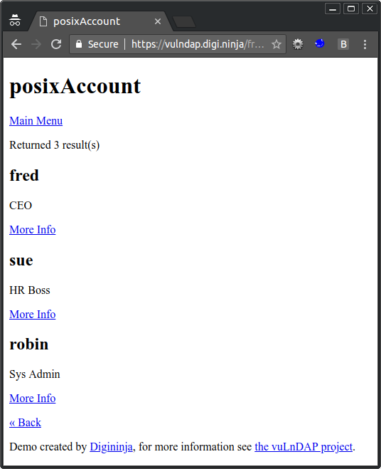 The object listing page showing all posixAccount objects.