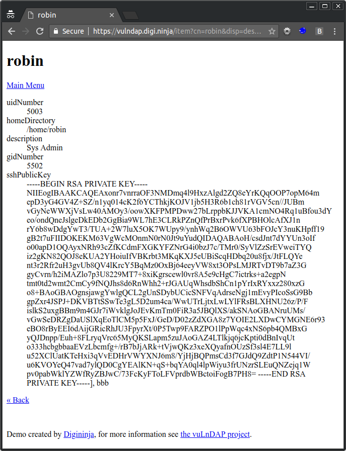 A search for Robin showing his private SSH key.