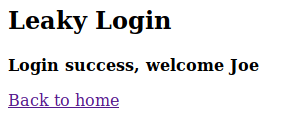 A successful login using Joe's credentials